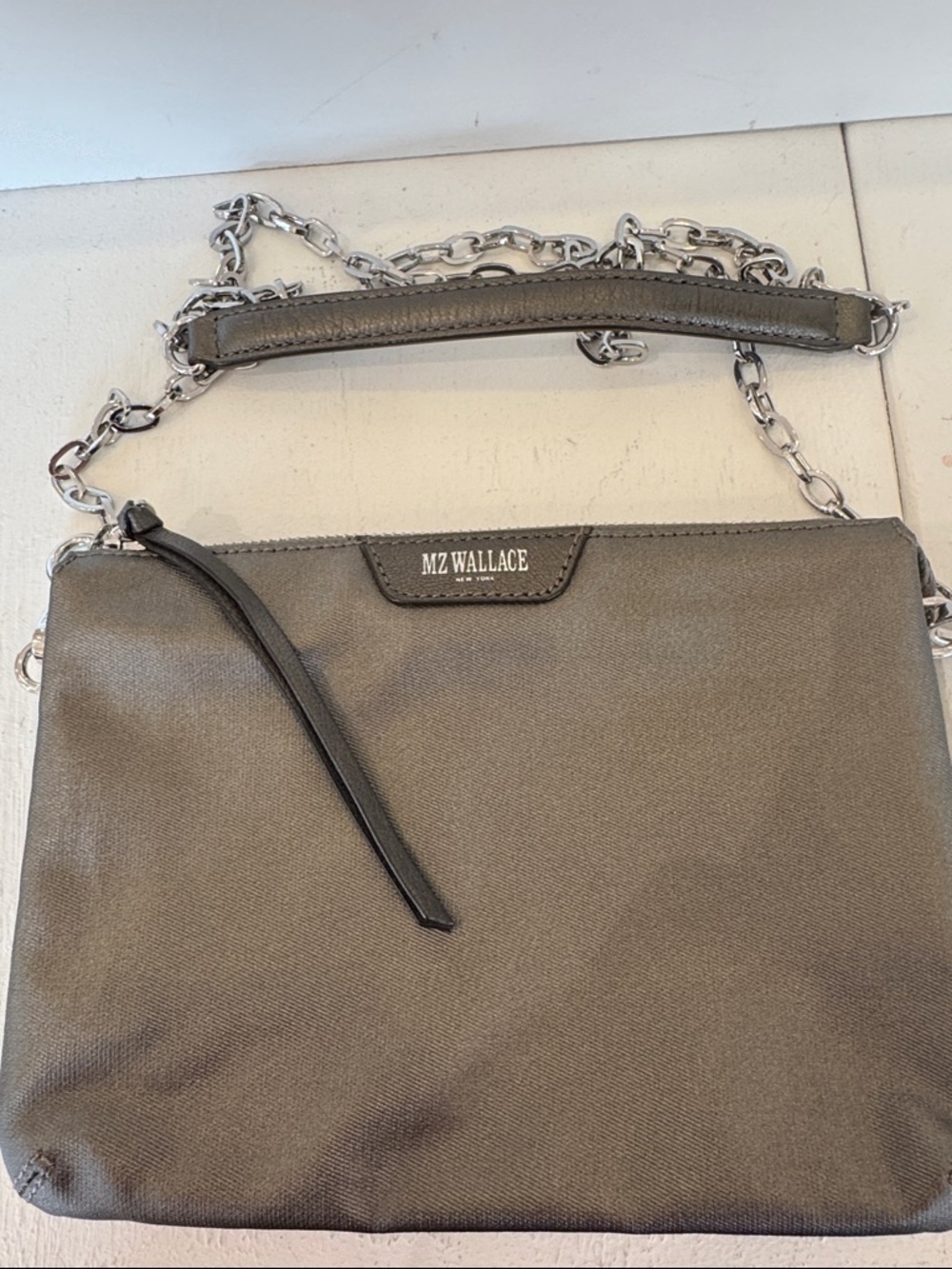 MZ Wallace Gray Nylon Crossbody with Silver Chain